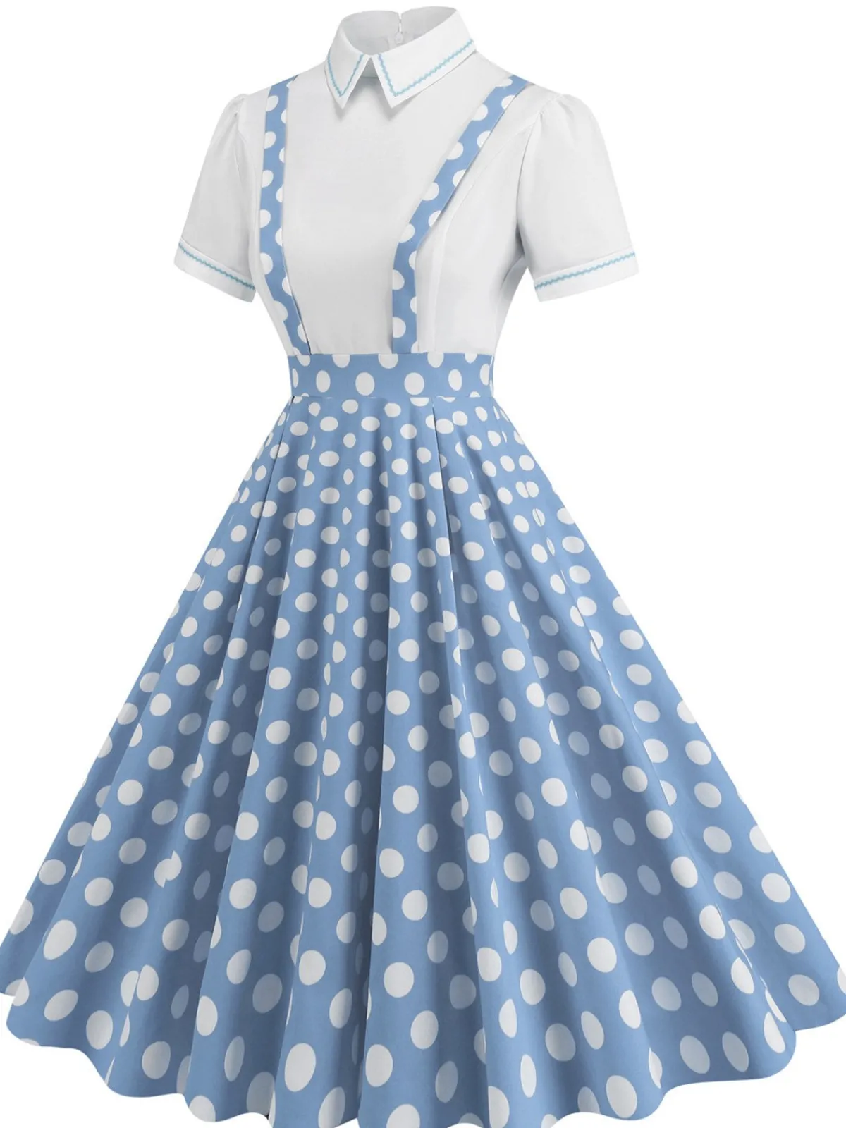 Sale Retro Stage 1950s Patchwork Lapel Collar Suspender Dress