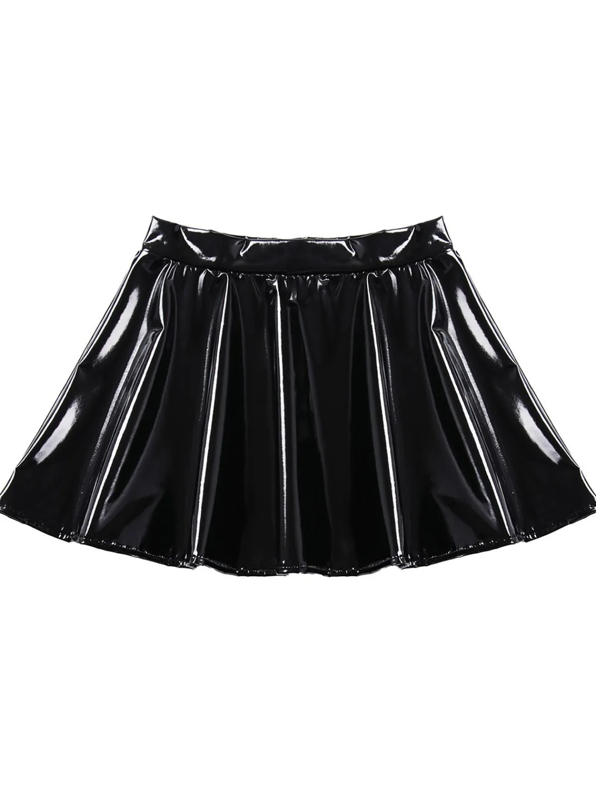 Best Retro Stage 1980s Patent Leather Pleated Mini Skirt