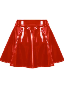 Best Retro Stage 1980s Patent Leather Pleated Mini Skirt