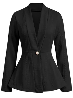 Clearance Retro Stage 1960s Pearl Buttoned Waisted Flare Long Sleeve Coat