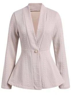 Clearance Retro Stage 1960s Pearl Buttoned Waisted Flare Long Sleeve Coat