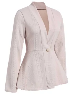 Clearance Retro Stage 1960s Pearl Buttoned Waisted Flare Long Sleeve Coat