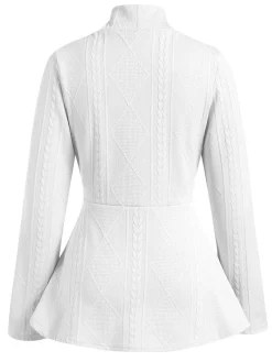 Clearance Retro Stage 1960s Pearl Buttoned Waisted Flare Long Sleeve Coat