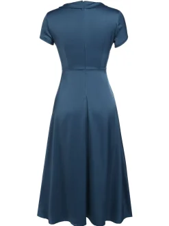 Discount Retro Stage 1940s Pearl Buttons Solid Darlene Dress