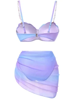 Clearance Retro Stage 1960s Pearl-Strap Shell Ombre Bikini Set Blue