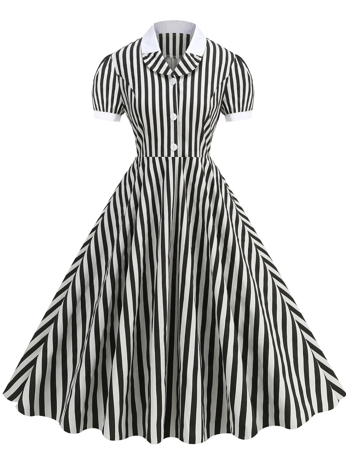 Best Retro Stage 1950s Peter Pan Collar & White Stripes Dress Black