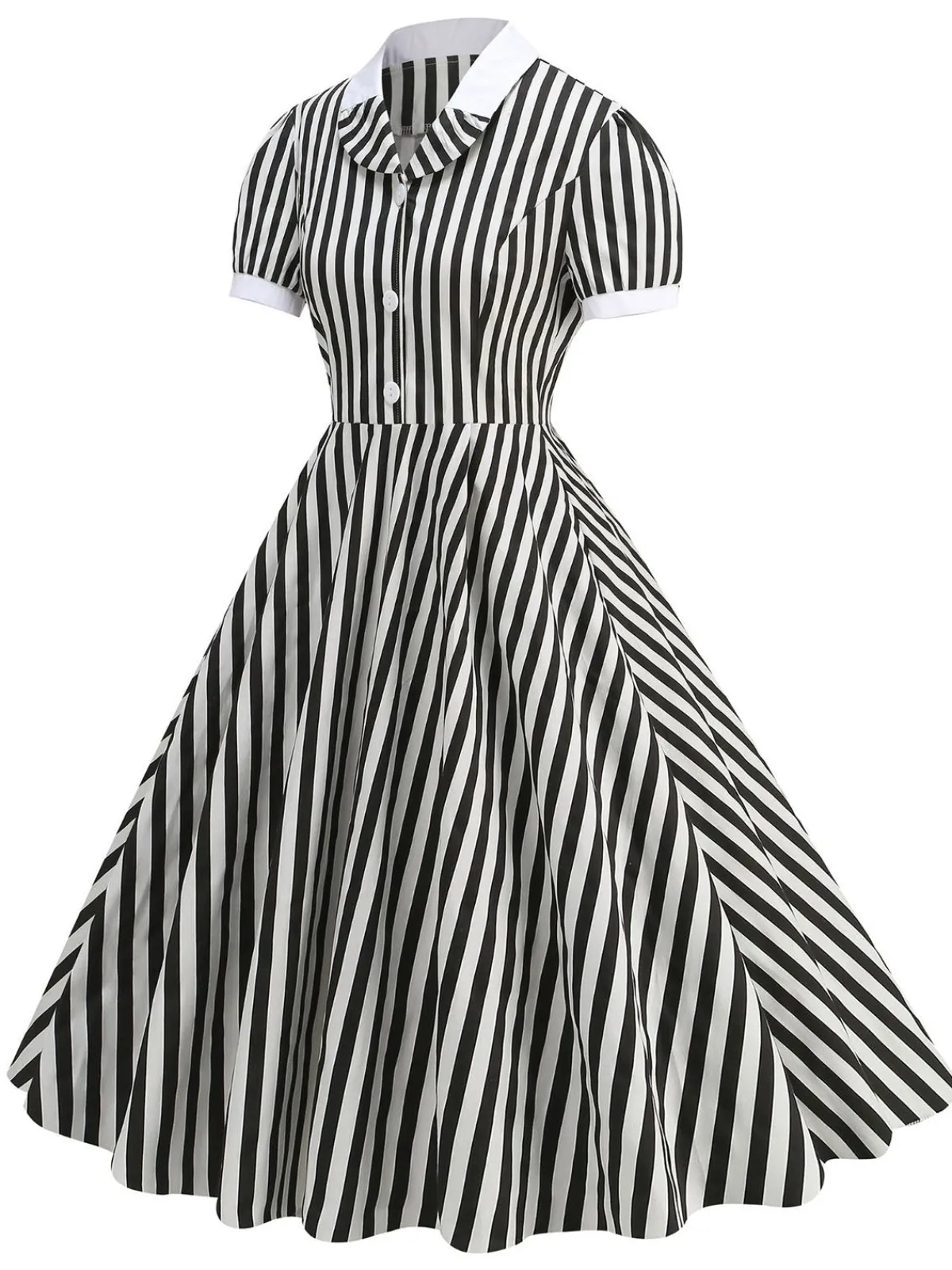 Best Retro Stage 1950s Peter Pan Collar & White Stripes Dress Black