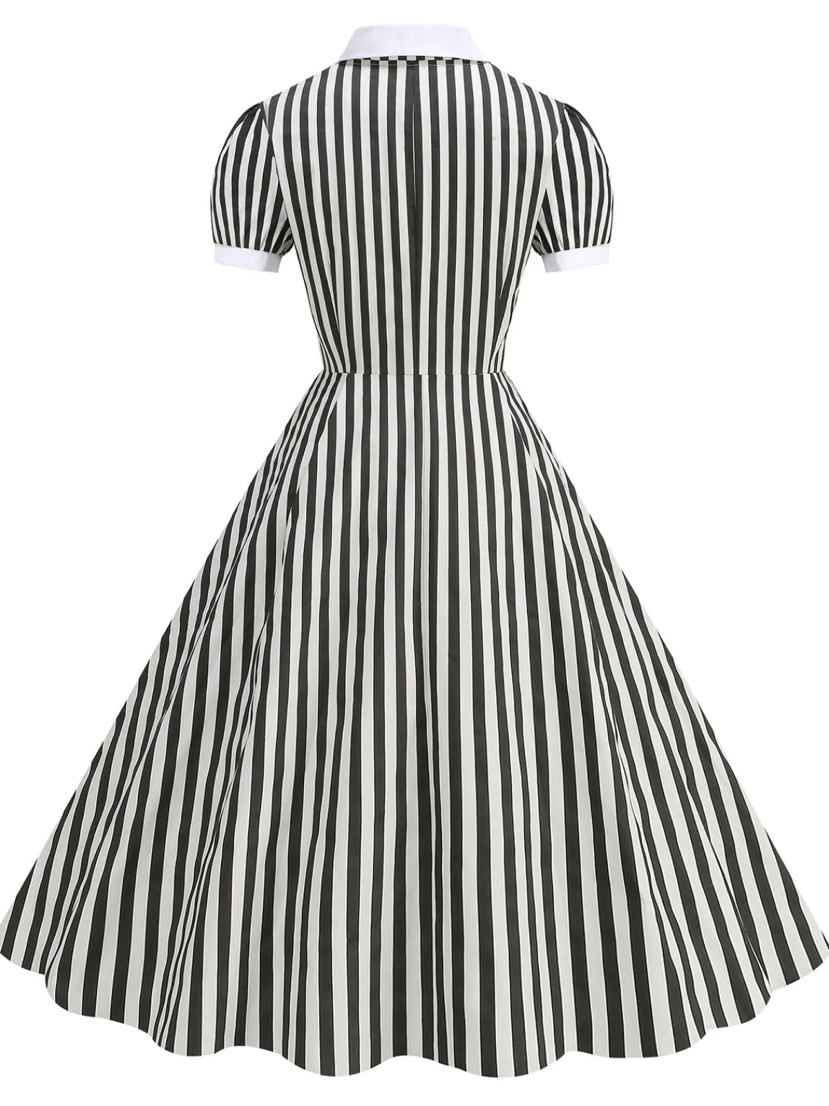 Best Retro Stage 1950s Peter Pan Collar & White Stripes Dress Black