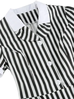 Best Retro Stage 1950s Peter Pan Collar & White Stripes Dress Black