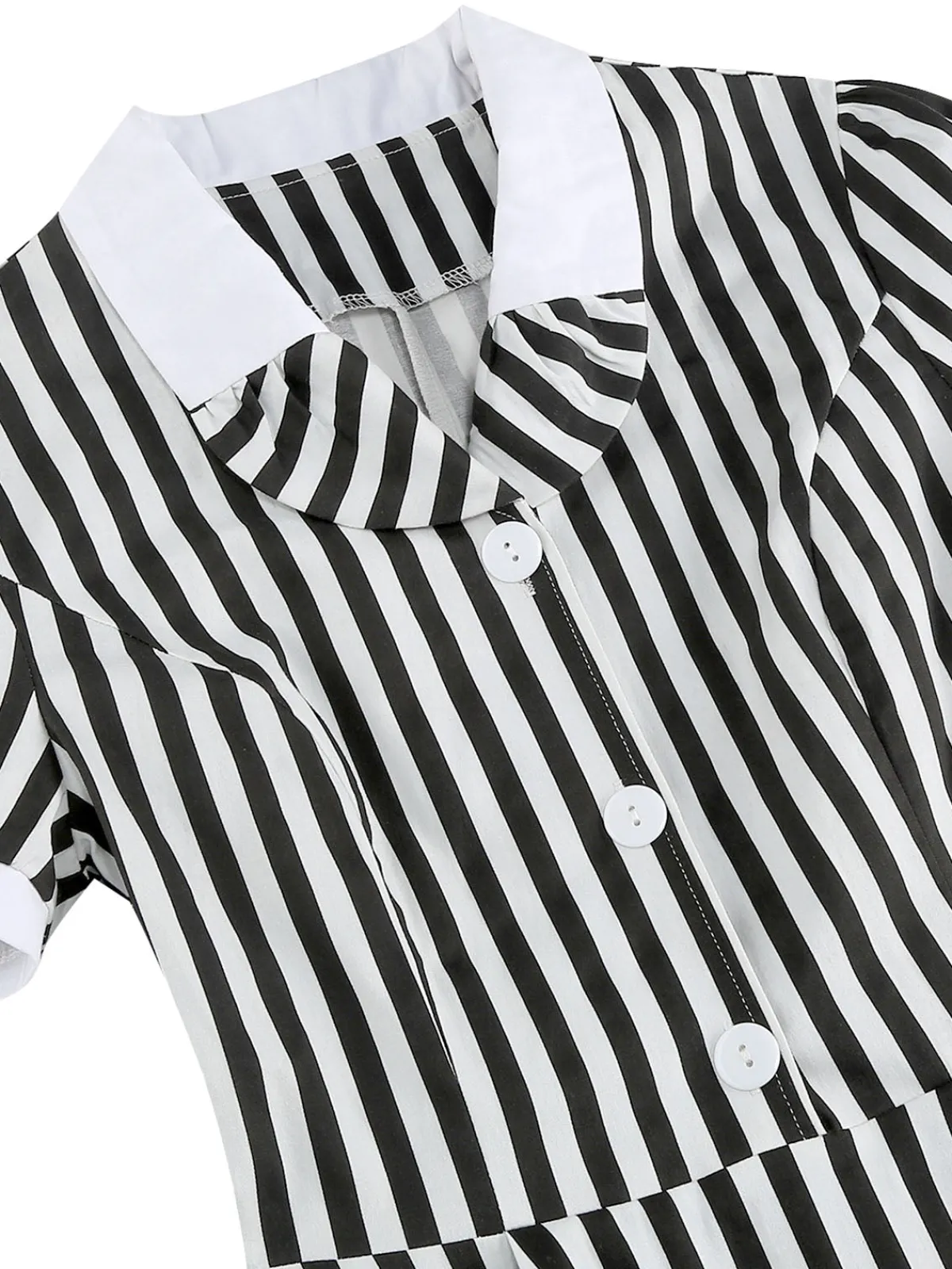 Best Retro Stage 1950s Peter Pan Collar & White Stripes Dress Black