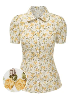 Hot Retro Stage 1940s Peter Pan Collar Ditsy Floral Blouse Multicolor