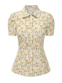 Hot Retro Stage 1940s Peter Pan Collar Ditsy Floral Blouse Multicolor