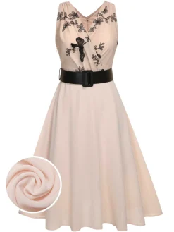Discount Retro Stage 1950s Butterfly Sleeveless Dress With Belt Pink