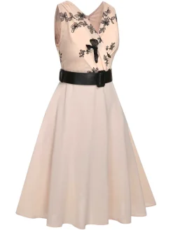 Discount Retro Stage 1950s Butterfly Sleeveless Dress With Belt Pink