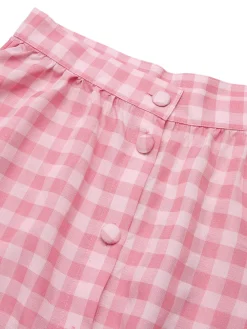 Online Retro Stage 1950s Plaid Button Skirt With Belt Pink