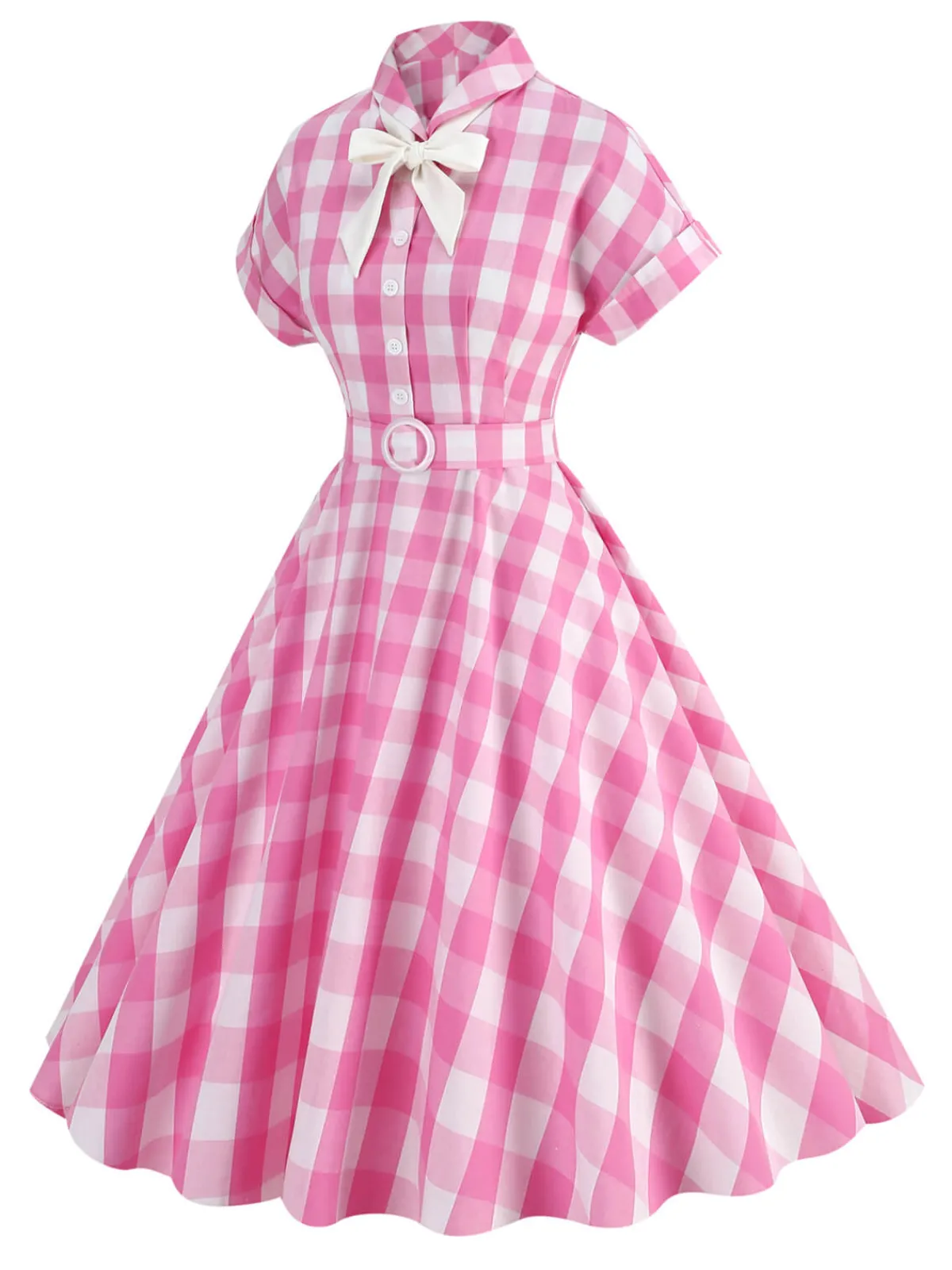 Best Retro Stage 1950s Plaid Bow Lapel Swing Dress