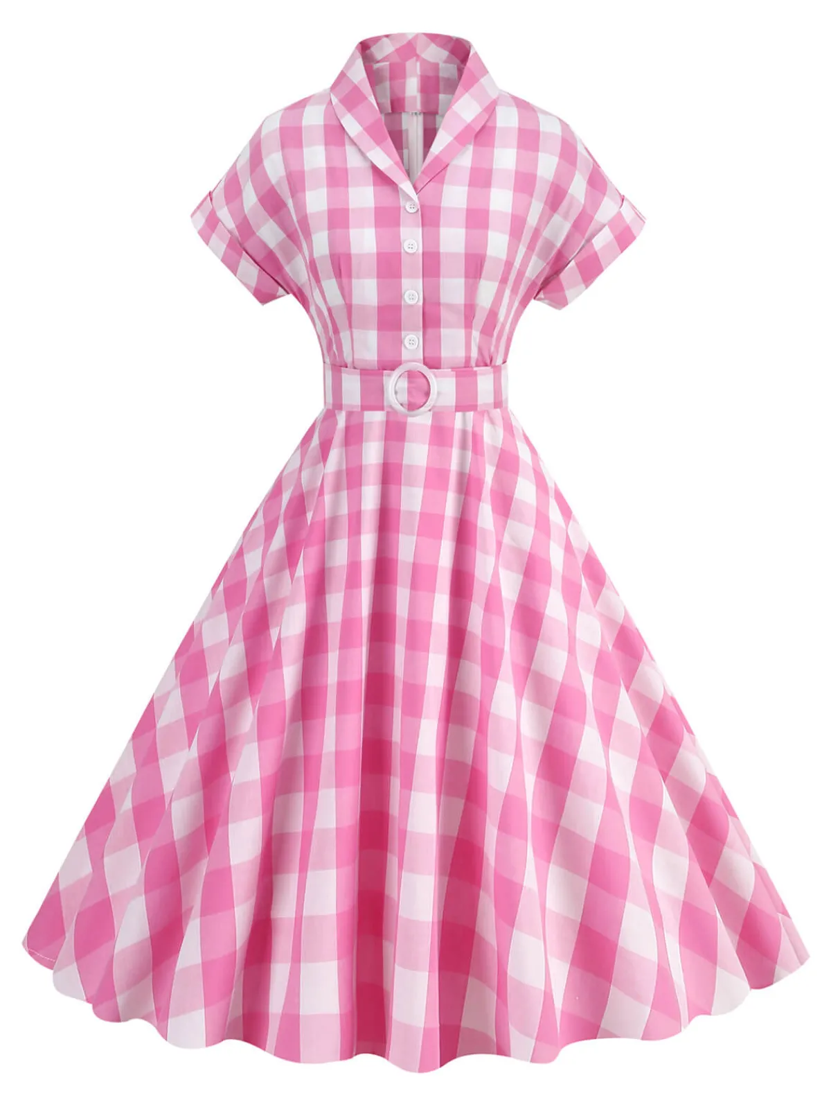 Best Retro Stage 1950s Plaid Bow Lapel Swing Dress