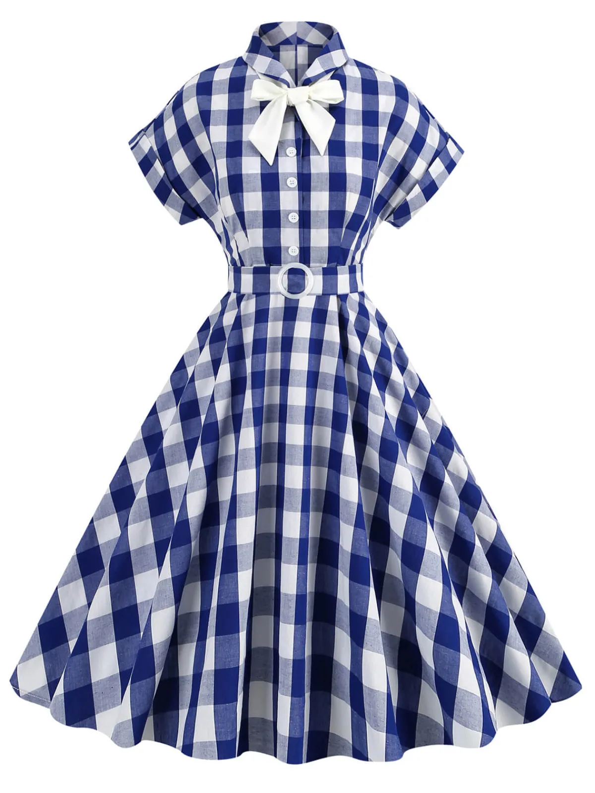 Best Retro Stage 1950s Plaid Bow Lapel Swing Dress