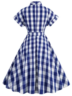 Best Retro Stage 1950s Plaid Bow Lapel Swing Dress