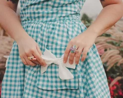 Outlet Retro Stage 1950s Plaid Bow Pockets Lapel Dress