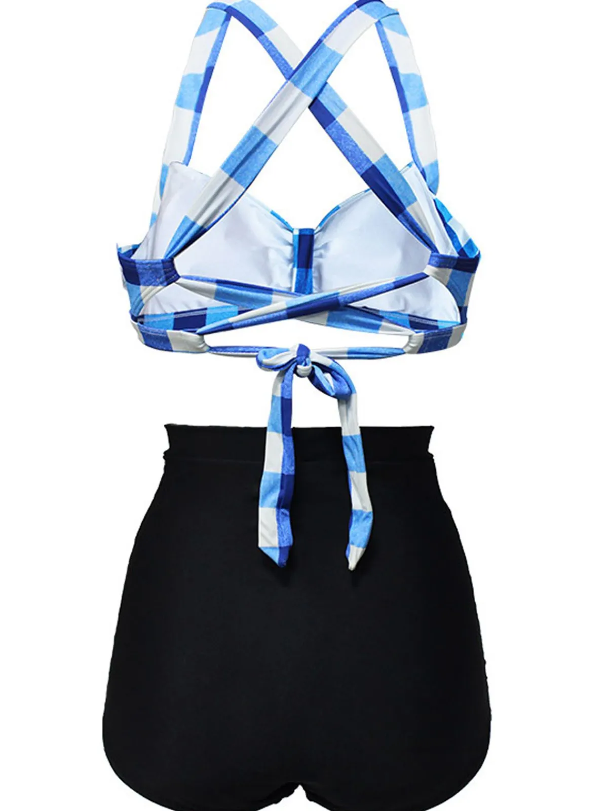 Best Retro Stage 1950s Plaid Criss Cross Pleated Bikini