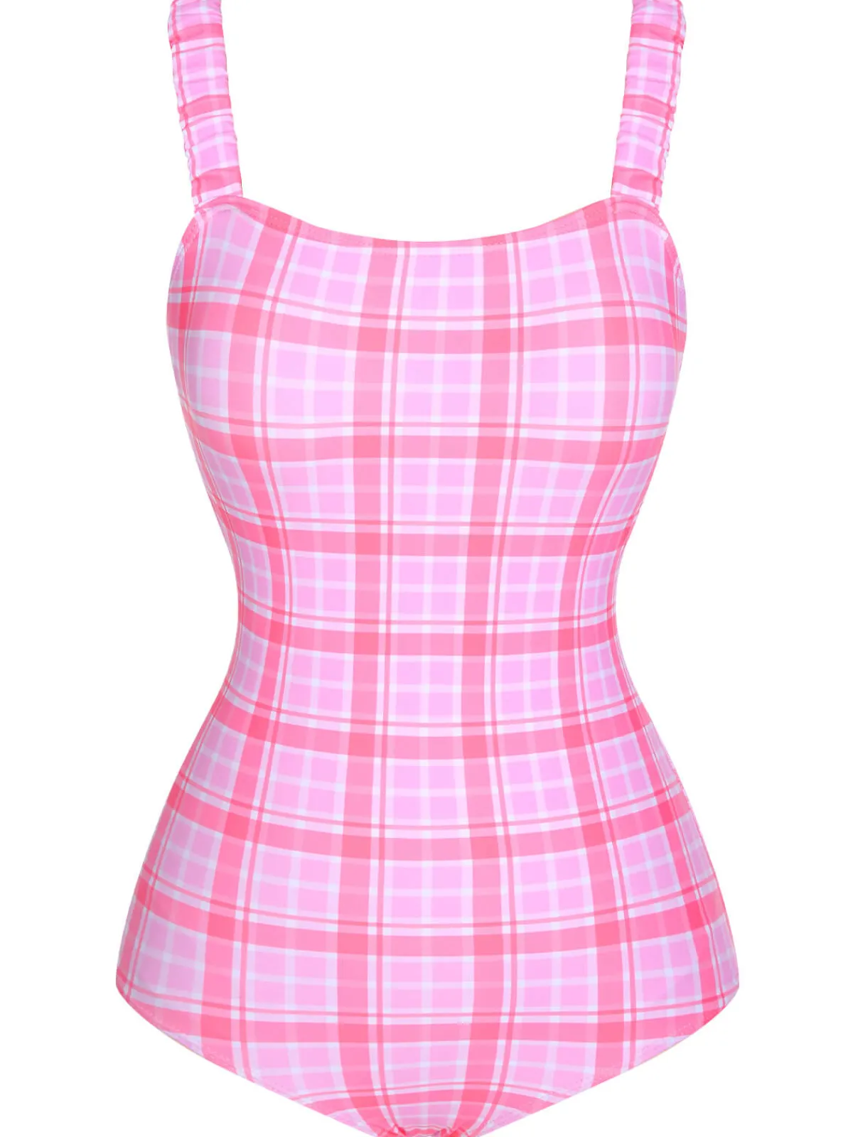 Sale Retro Stage 1950s Plaid Elastic Gathers One-Piece Swimsuit
