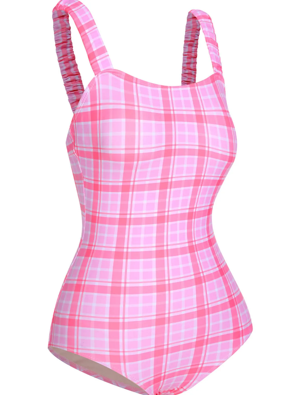 Sale Retro Stage 1950s Plaid Elastic Gathers One-Piece Swimsuit