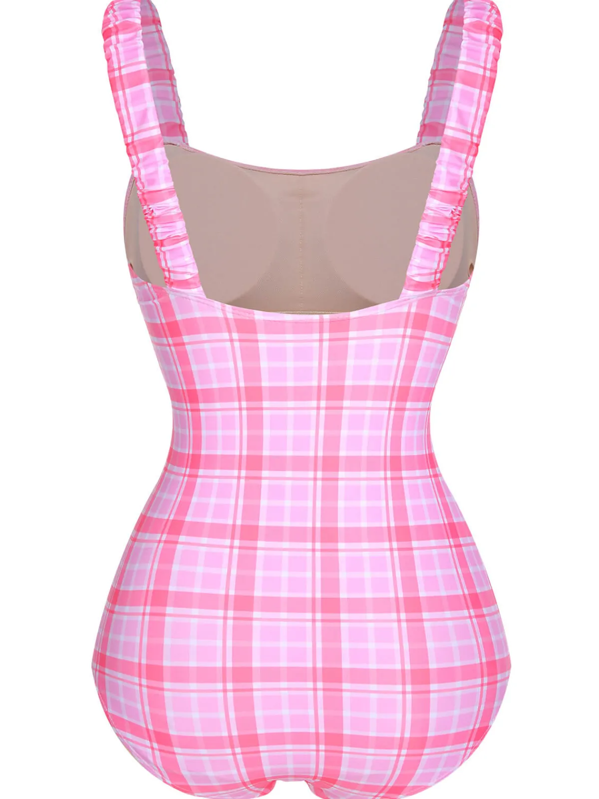 Sale Retro Stage 1950s Plaid Elastic Gathers One-Piece Swimsuit