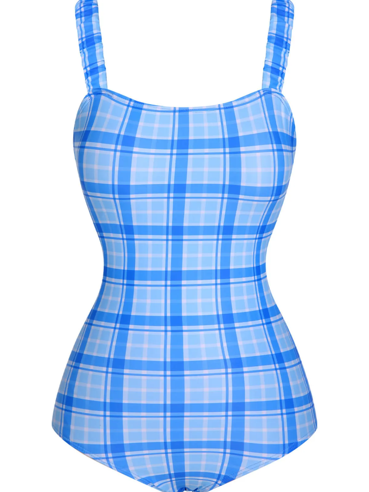 Sale Retro Stage 1950s Plaid Elastic Gathers One-Piece Swimsuit