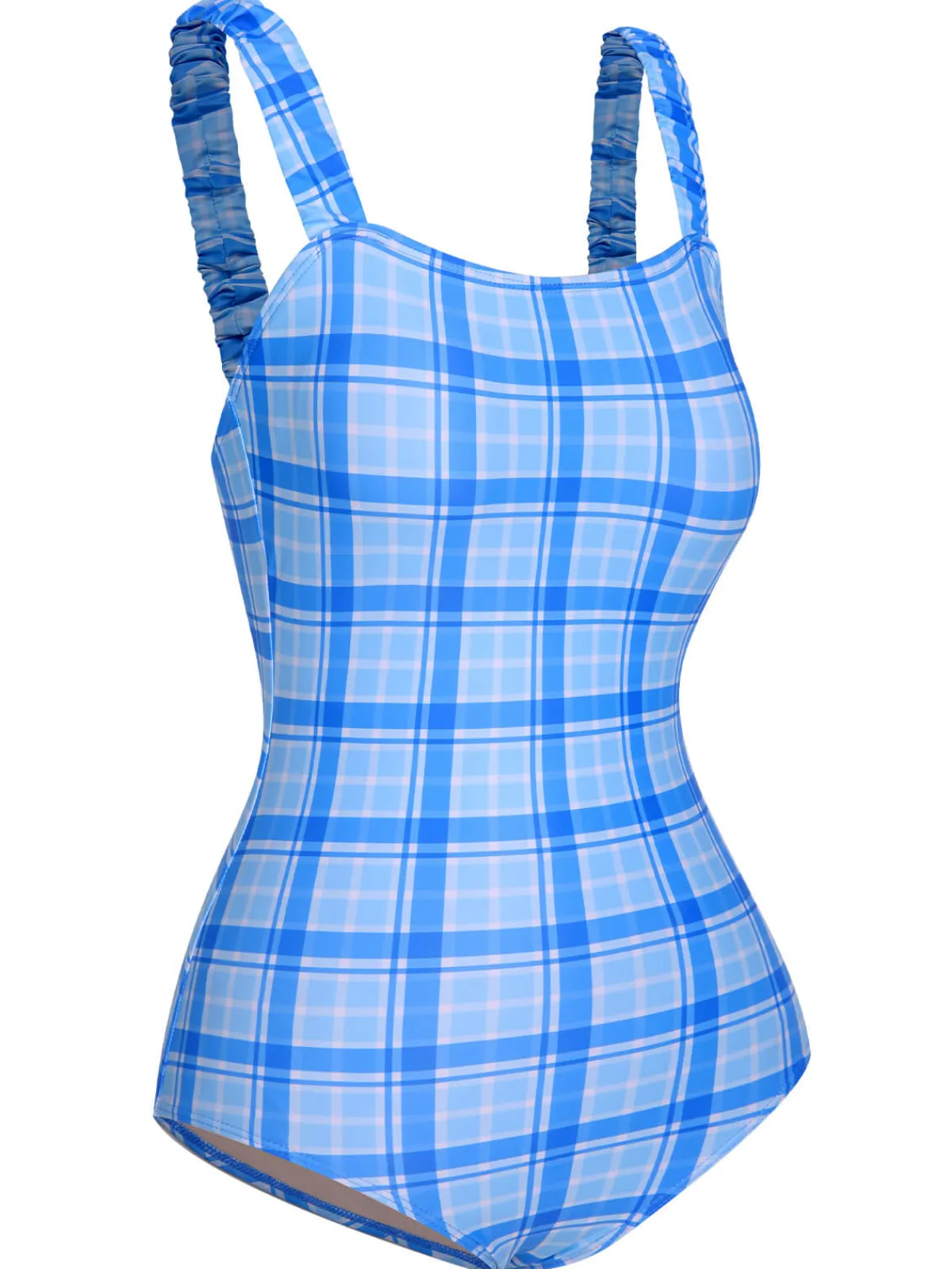 Sale Retro Stage 1950s Plaid Elastic Gathers One-Piece Swimsuit