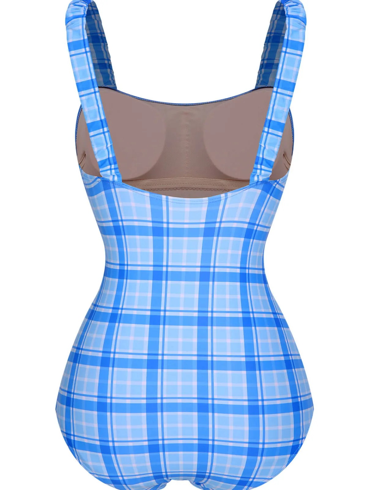 Sale Retro Stage 1950s Plaid Elastic Gathers One-Piece Swimsuit