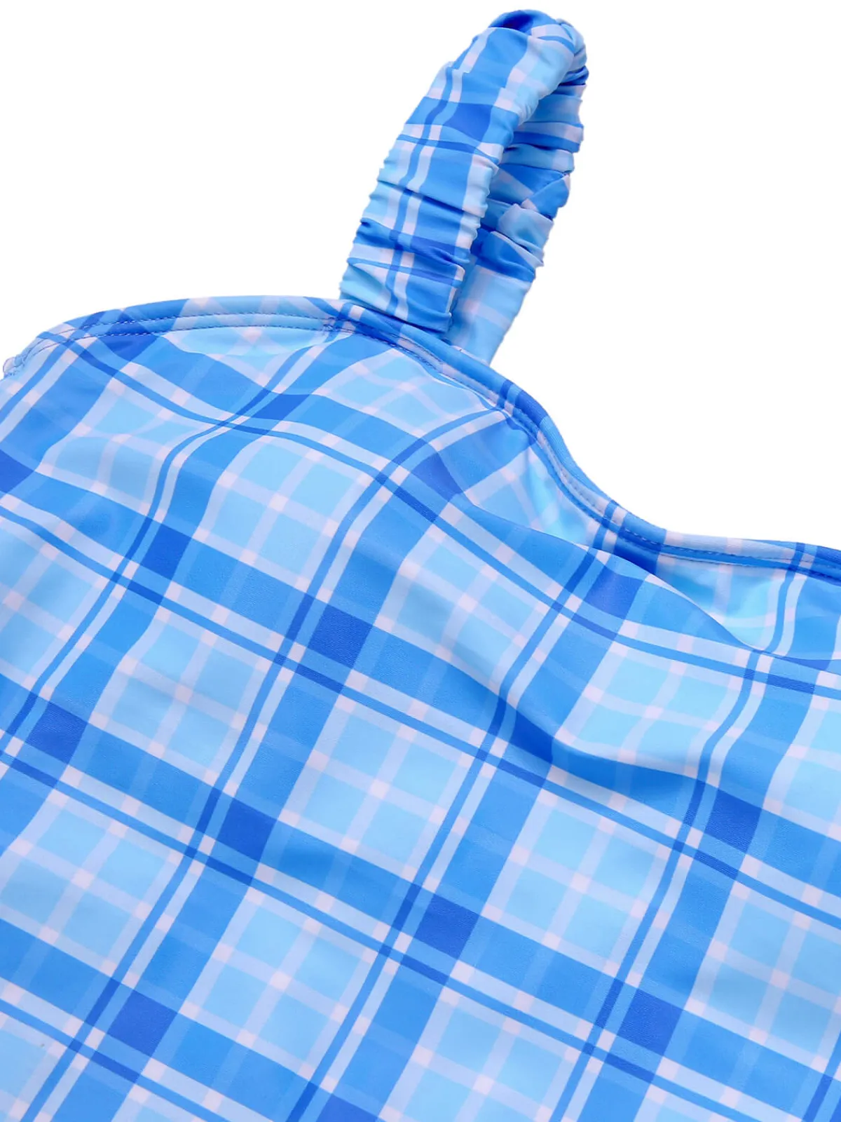 Sale Retro Stage 1950s Plaid Elastic Gathers One-Piece Swimsuit