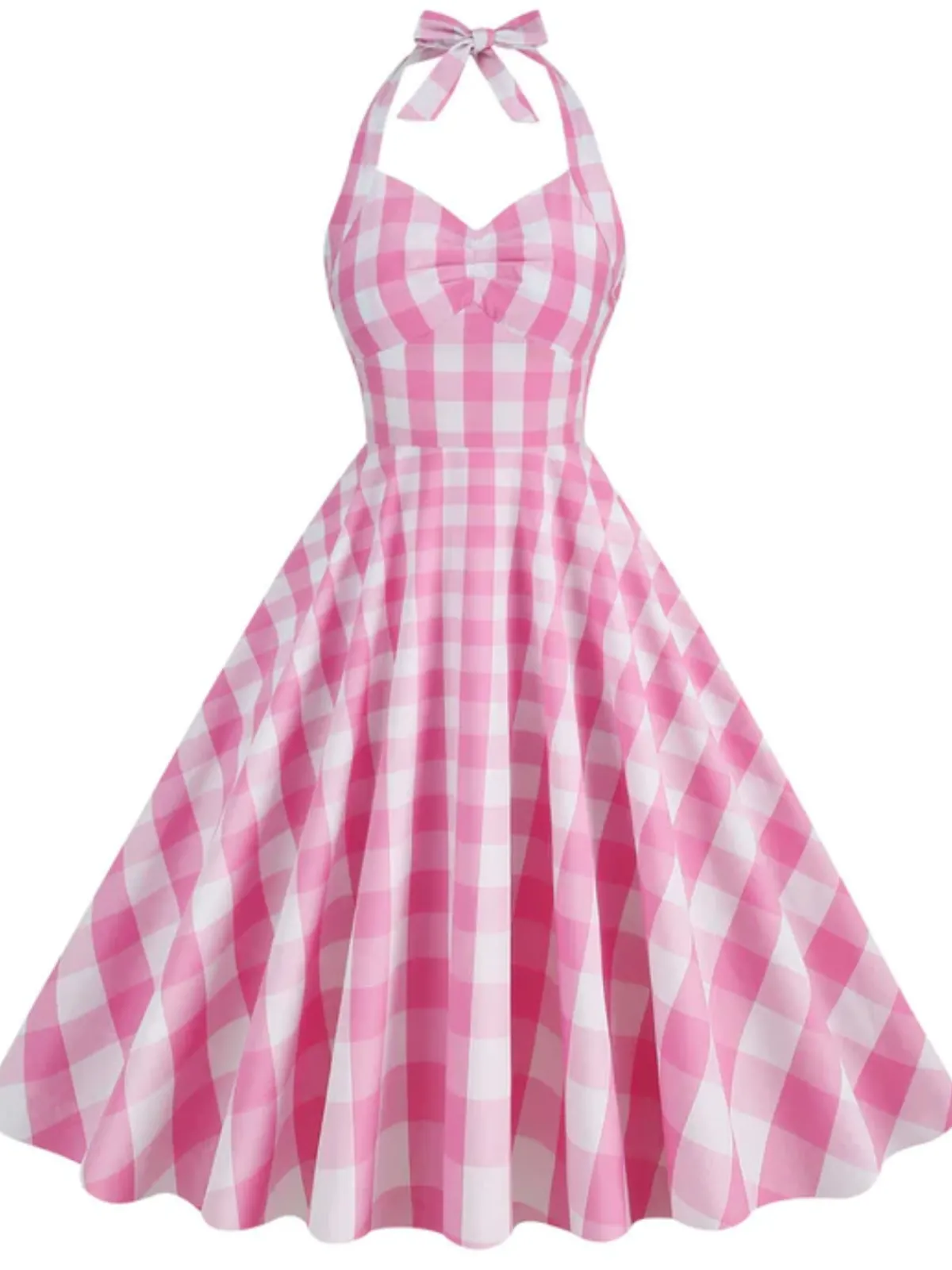 Discount Retro Stage 1950s Plaid Halter Swing Dress