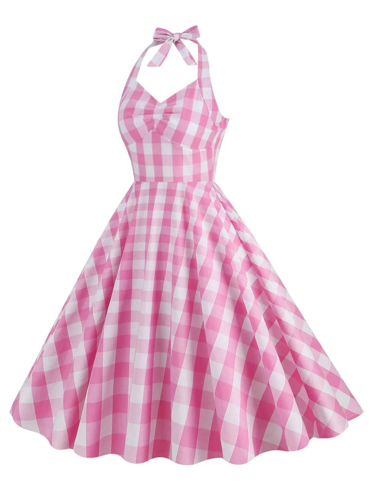Outlet Retro Stage 1950s Plaid Halter Swing Dress
