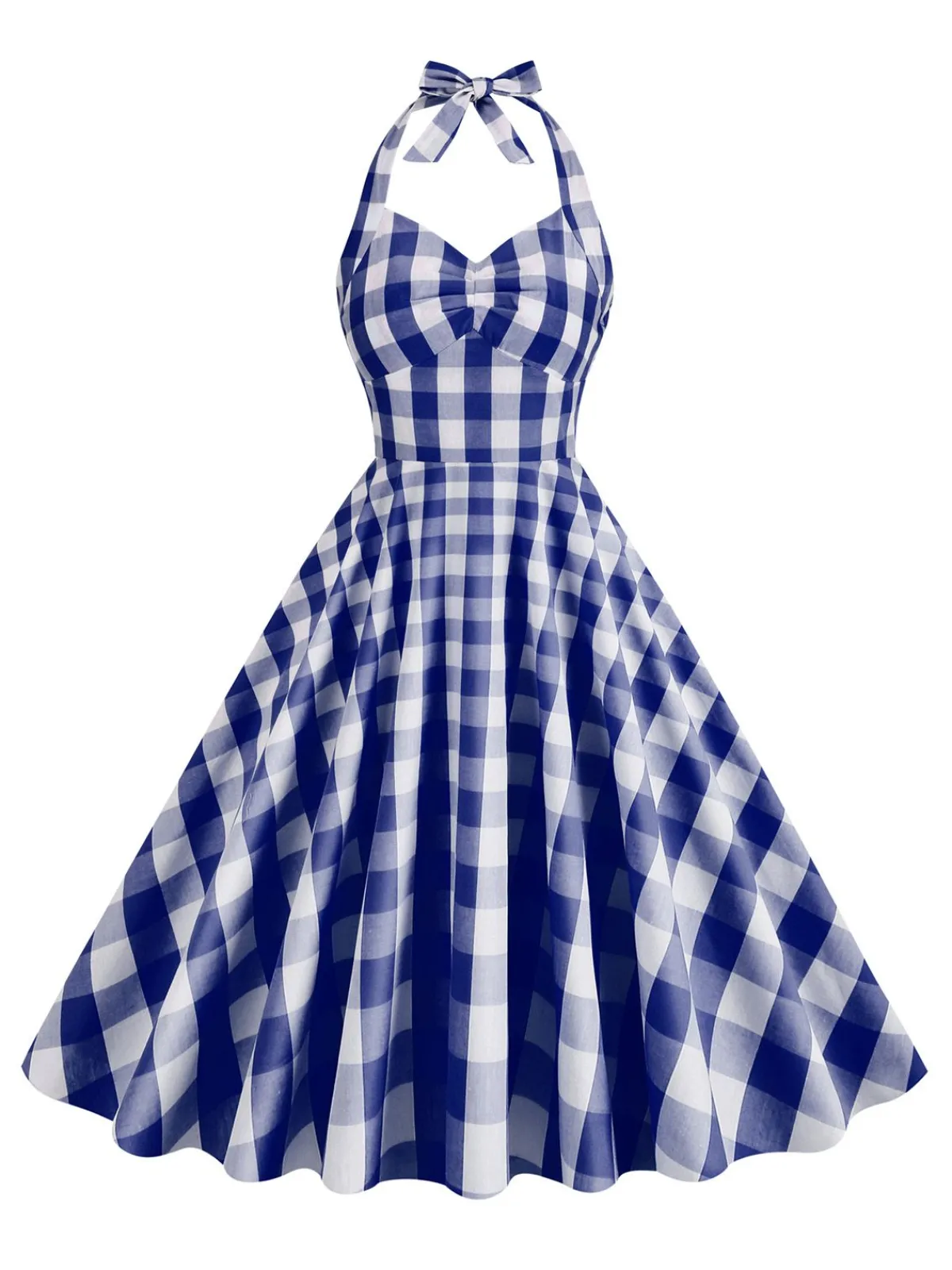 Clearance Retro Stage 1950s Plaid Halter Swing Dress