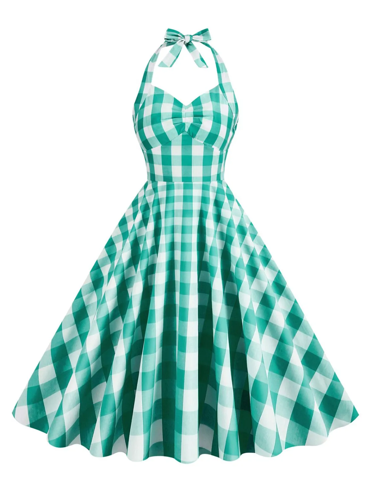 Clearance Retro Stage 1950s Plaid Halter Swing Dress