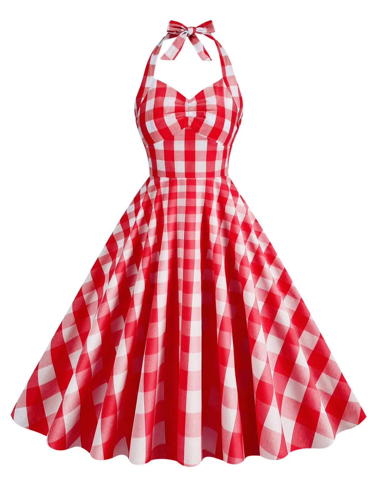 Clearance Retro Stage 1950s Plaid Halter Swing Dress