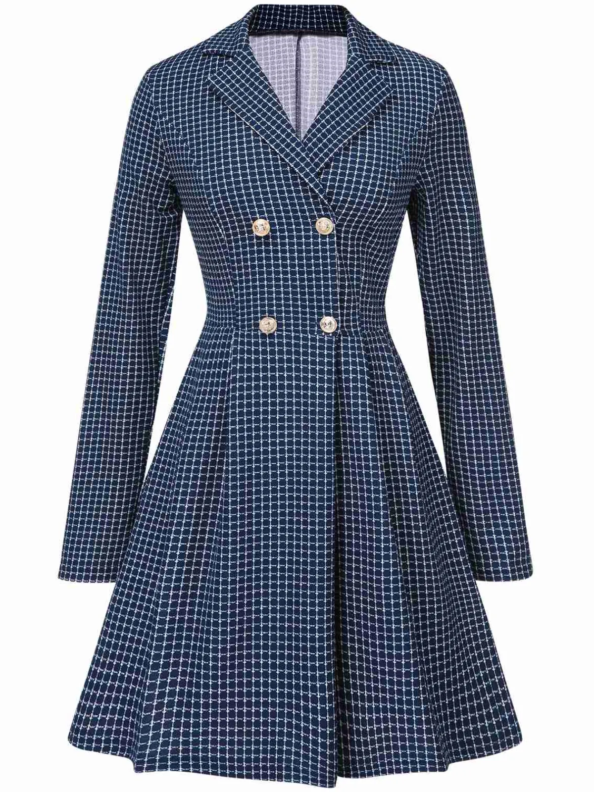 New Retro Stage 1950s Plaid Notch Lapel Double Breasted Coat