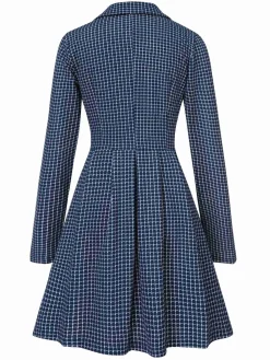 New Retro Stage 1950s Plaid Notch Lapel Double Breasted Coat
