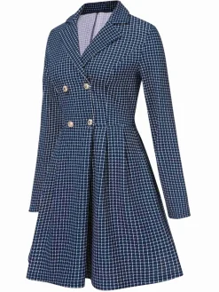 New Retro Stage 1950s Plaid Notch Lapel Double Breasted Coat