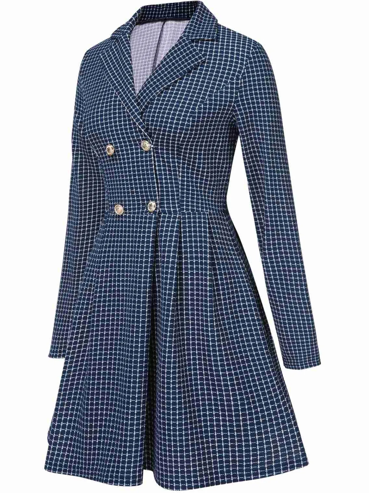 New Retro Stage 1950s Plaid Notch Lapel Double Breasted Coat