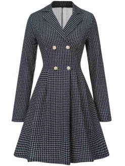 New Retro Stage 1950s Plaid Notch Lapel Double Breasted Coat