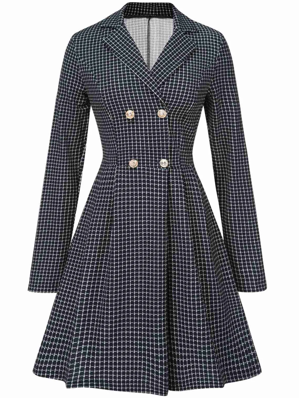 New Retro Stage 1950s Plaid Notch Lapel Double Breasted Coat