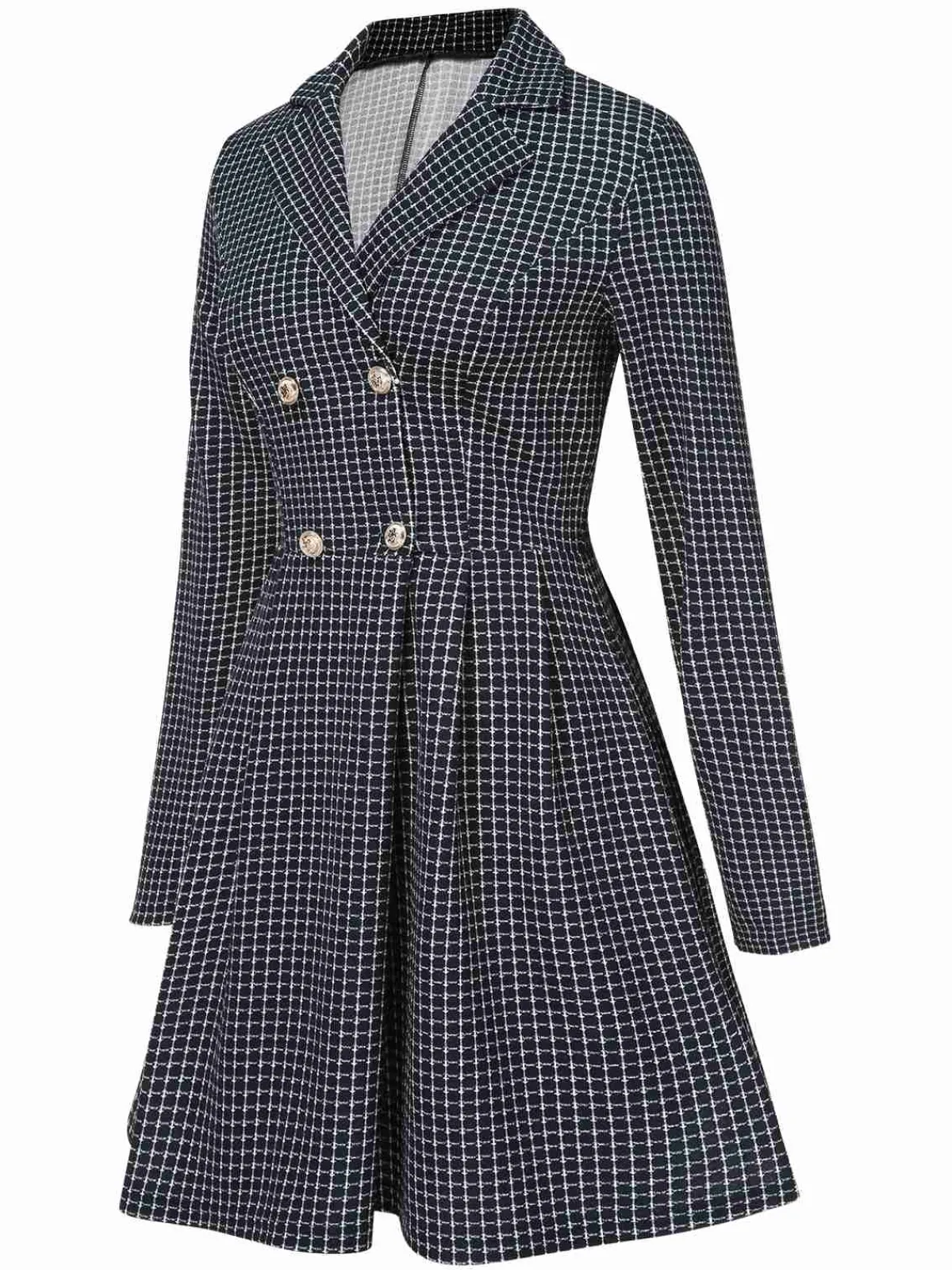 New Retro Stage 1950s Plaid Notch Lapel Double Breasted Coat