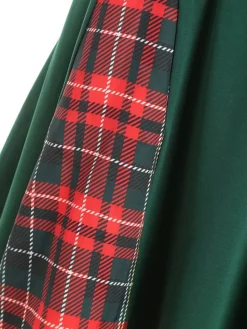 Best Retro Stage 1950s Plaid Patchwork Bow Swing Dress Green