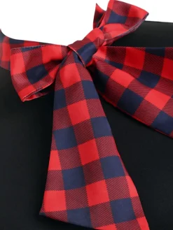 Online Retro Stage 1950s Plaid Patchwork Bow Swing Dress Black