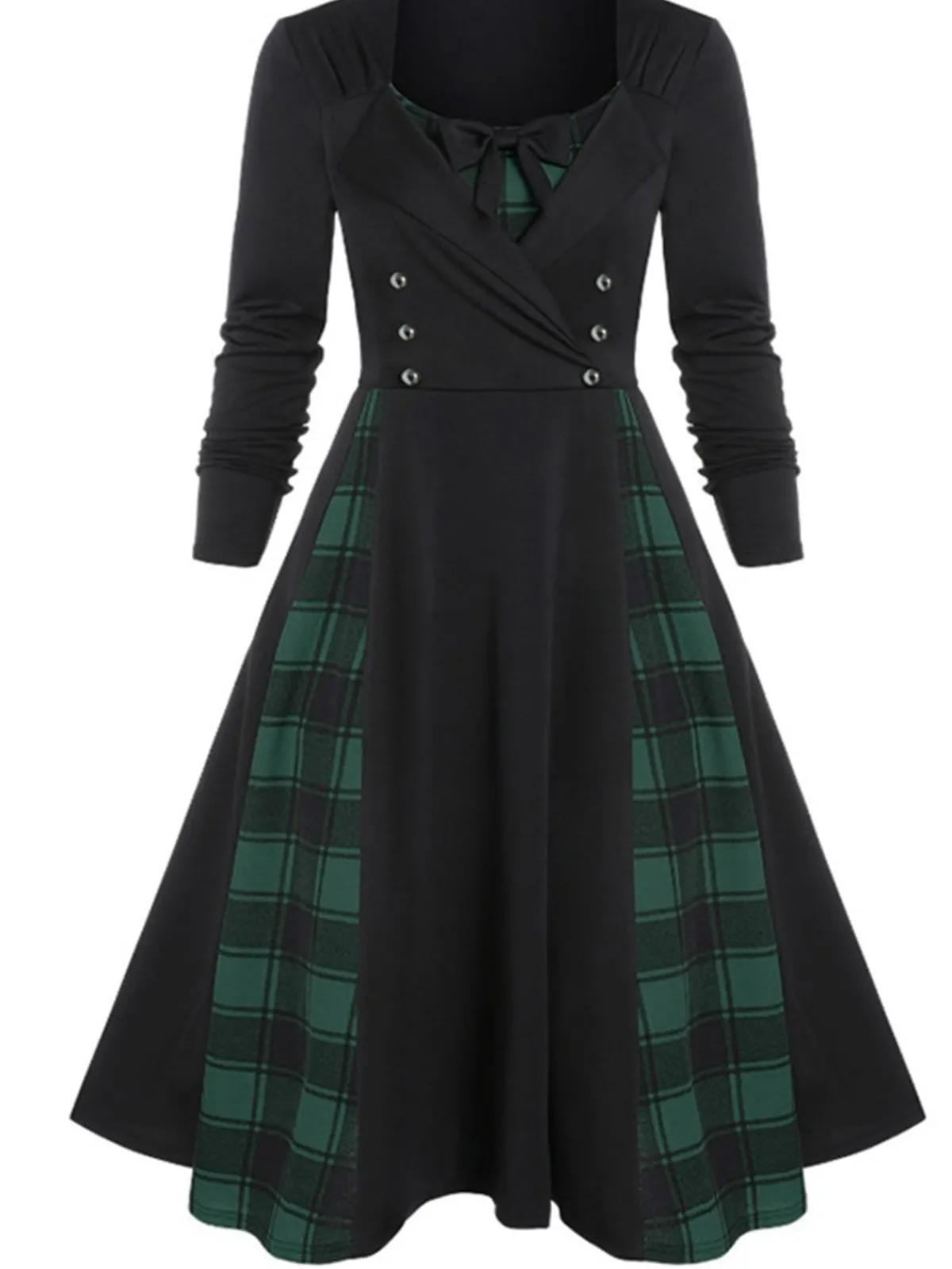 New Retro Stage 1950s Plaid Patchwork Gothic Pleated Dress