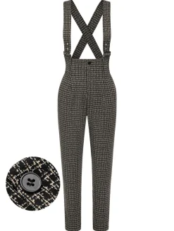 Hot Retro Stage 1950s Plaid Pencil Suspender Pants Black