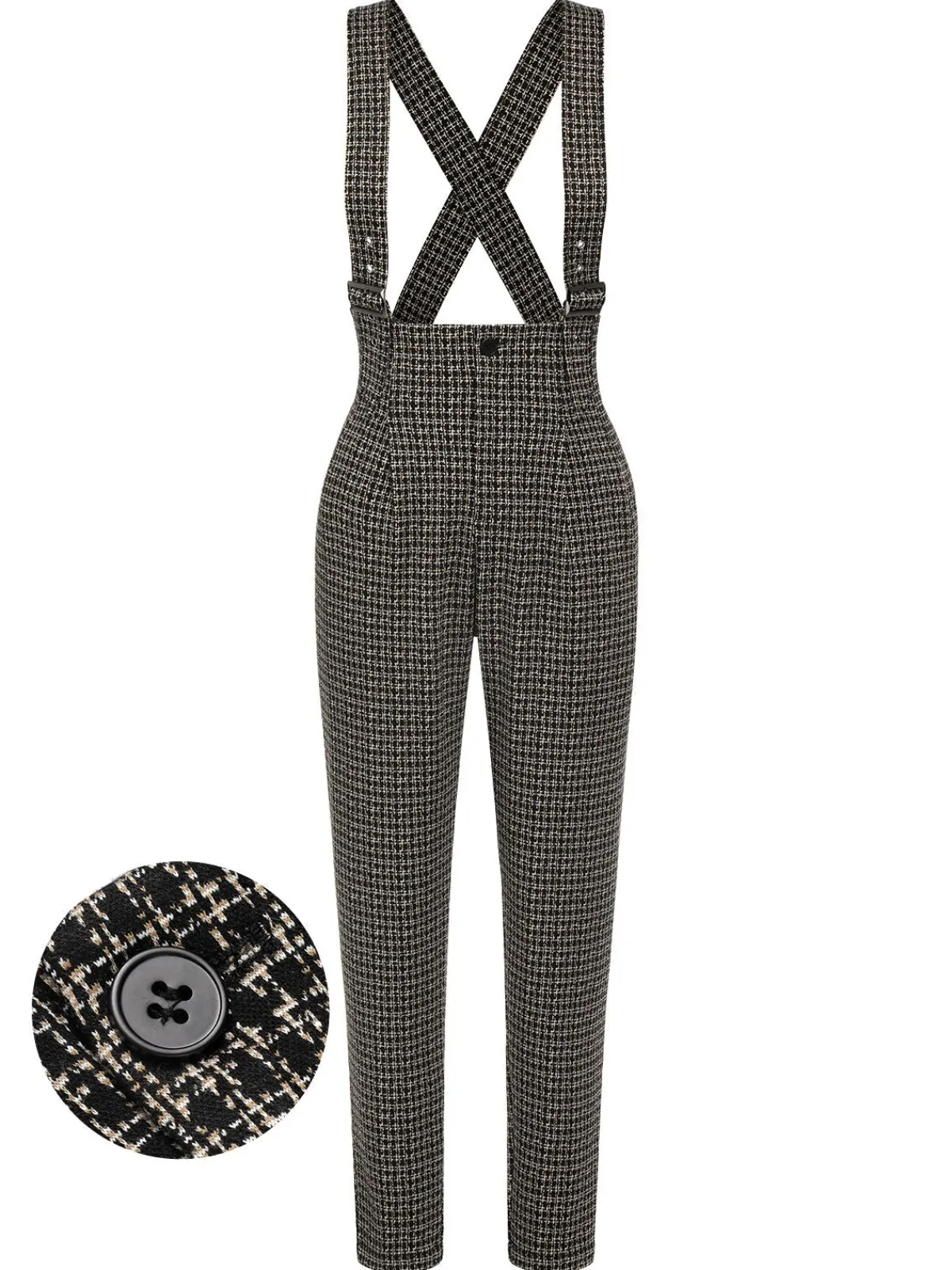 Hot Retro Stage 1950s Plaid Pencil Suspender Pants Black