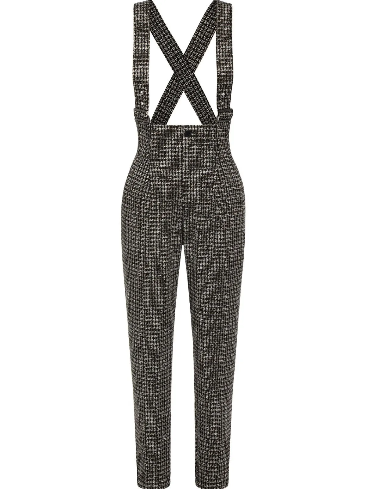 Hot Retro Stage 1950s Plaid Pencil Suspender Pants Black